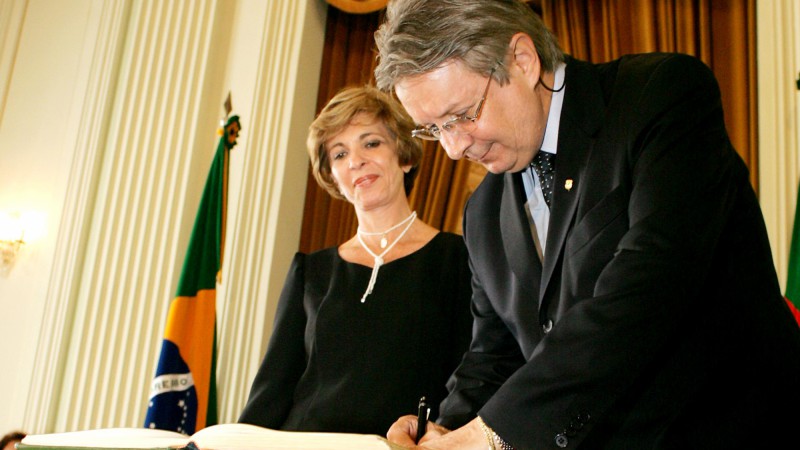 A governadora do Rio Grande do Sul, Yeda Crusius durante cerimônia de posse do secretário de Segurança Pública, José Francisco Mallmann.
