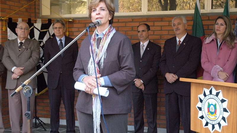 A governadora Yeda Crusius durante a solenidade de inauguração da 2ª Delegacia de Polícia de Porto Alegre.