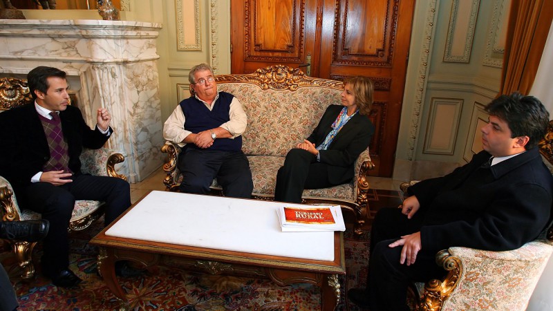 A governadora Yeda Crusius em audiência com o deputado estadual Luis Augusto Lara, o ex-vice-presidente da Região Sul da CBF, Emídio Perondi e o secretário do Turismo, Esporte e Lazer, José Heitor Gularte.