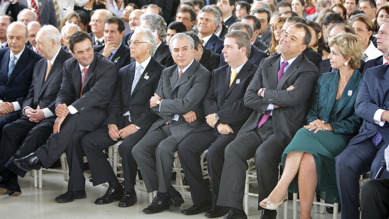 A governadora Yeda Crusius, participa da solenidade de inauguração da Cidade Administrativa Presidente Tancredo Neves e das comemorações aos 100 anos de nascimento do presidente. Da esq/dir: O governador de São Paulo, José Serra, o vice-presidente da