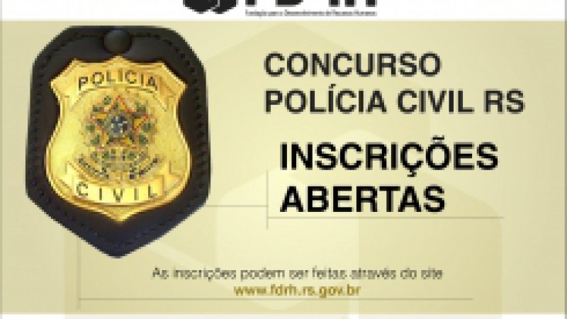 As inscrições para o concurso público, que irá reforçar o quadro de carreiras da Polícia Civil do Rio Grande do Sul, estão abertas. A Fundação para o Desenvolvimento de Recursos Humanos (FDRH) divulgou, nesta segunda-feira (10), o novo edital para a
