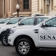 PORTO ALEGRE, RS, BRASIL 21.06.2018: O governo federal repassaou 16 viaturas às forças de Segurança Pública estaduais nesta quinta-feira (21). Os veículos, caminhonetes 4x4, serão destinados à Brigada Militar e ao Corpo de Bombeiros Militar. O ato oficial