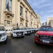 PORTO ALEGRE, RS, BRASIL 21.06.2018: O governo federal repassaou 16 viaturas às forças de Segurança Pública estaduais nesta quinta-feira (21). Os veículos, caminhonetes 4x4, serão destinados à Brigada Militar e ao Corpo de Bombeiros Militar. O ato oficial