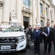 PORTO ALEGRE, RS, BRASIL 21.06.2018: O governo federal repassaou 16 viaturas às forças de Segurança Pública estaduais nesta quinta-feira (21). Os veículos, caminhonetes 4x4, serão destinados à Brigada Militar e ao Corpo de Bombeiros Militar. O ato oficial