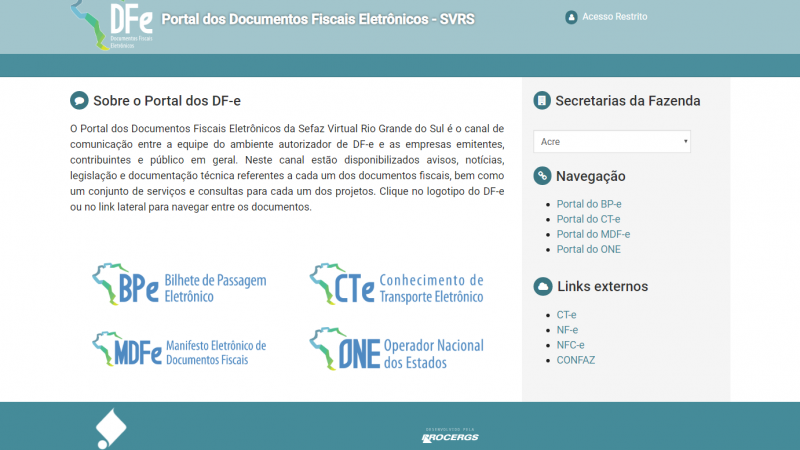 Imagem do Portal dos Documentos Fiscais Eletrônicos