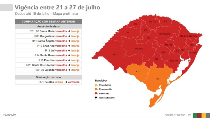 Mapa Preliminar Aponta 90 Das Regioes Com Bandeira Vermelha Na 11ª Rodada Do Distanciamento Controlado Portal Do Estado Do Rio Grande Do Sul