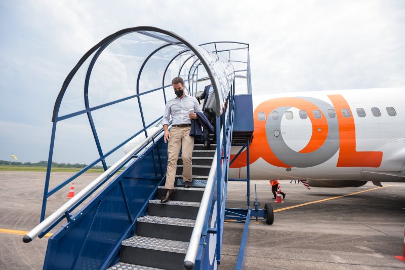 Leite foi um dos passageiros do voo inaugural que liga Pelotas ao maior aeroporto do Brasil