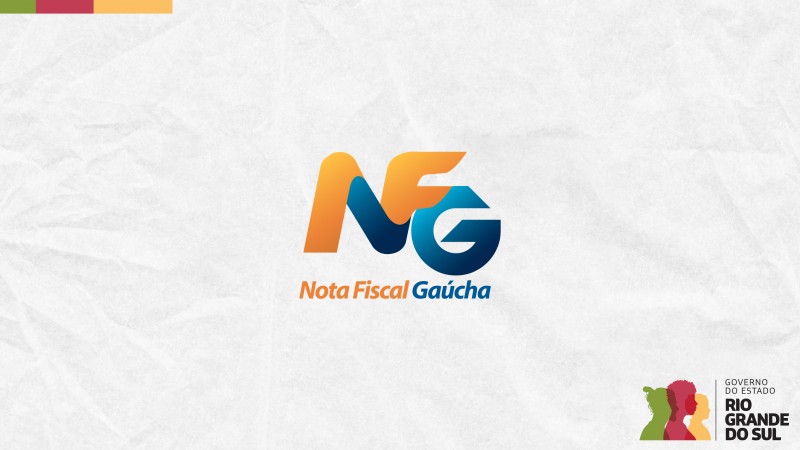 Card em fundo cinza com a logomarca colorida da Nota Fiscal Gaúcha ao centro. No canto inferior direito do Card está a logomarca utilizada pela gestão 2023-2026 do governo do Rio Grande do Sul.