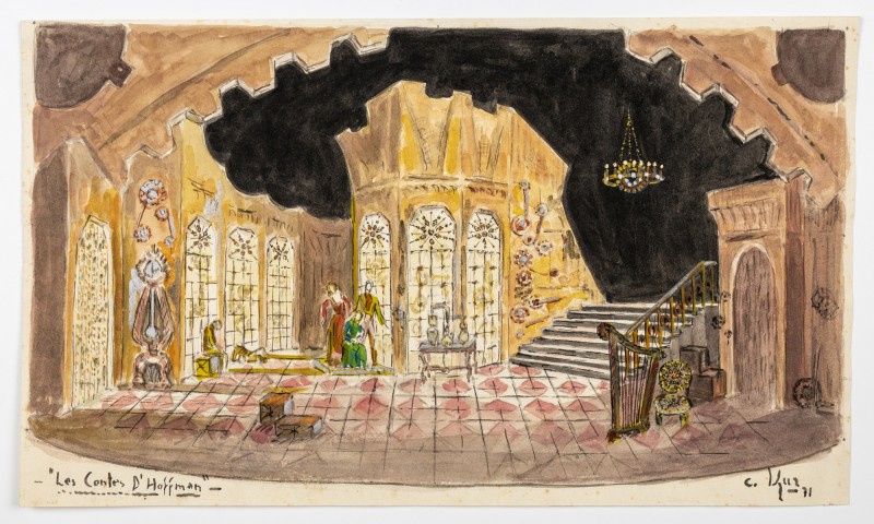 Desenho de Carlos Kur para o cenário da ópera Contos de Hoffmann -Foto: Acervo Ospa/Reprodução de Nilton Santolin