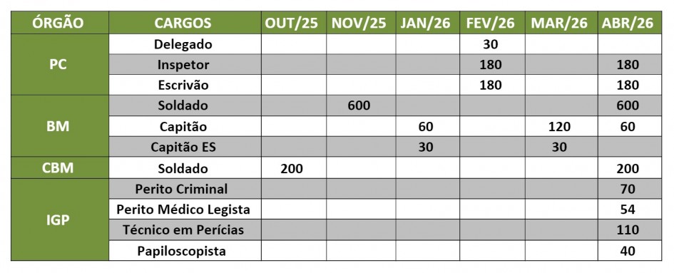 Previsão de chamamentos dos novos servidores