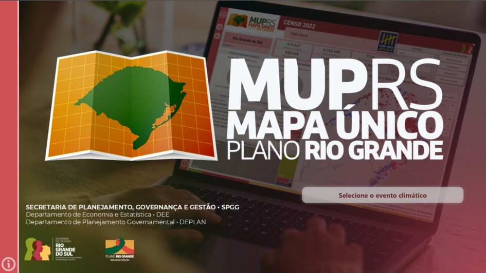 Imagem mostra tela inicial de um site chamado MUPRS - Mapa &Uacute;nico Plano Rio Grande